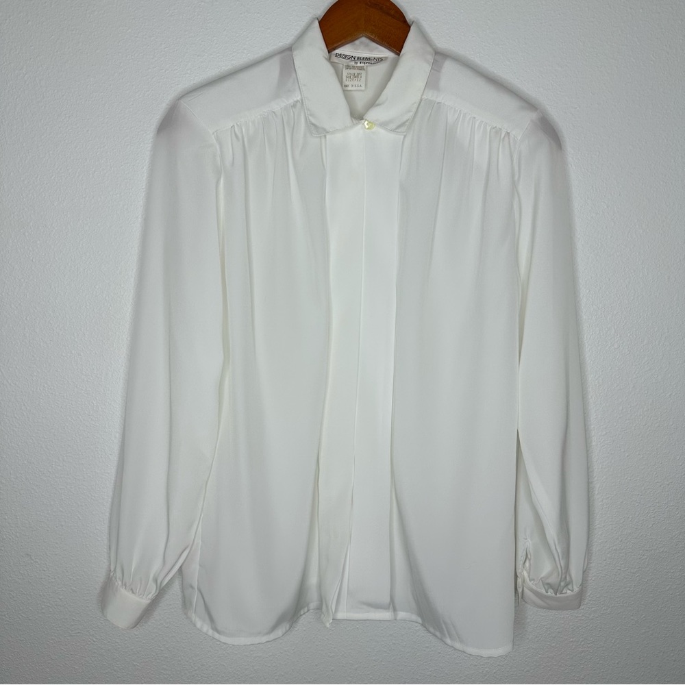 Vintage Semi Sheer White Hidden Button Down Blouse Sz 12